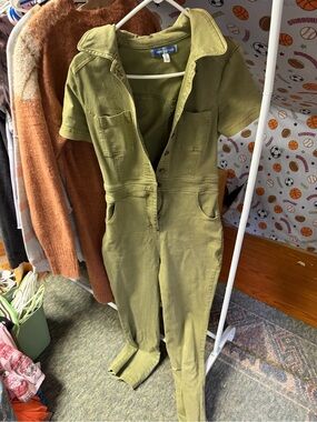 Urban Outfitters Olive Green Short-Sleeve Utility Jumpsuit